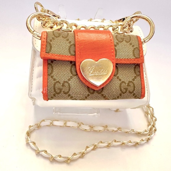 💯 GUCCI Heart Orange Trim Tan Monogram 6-Key Walle on offmarket mini bag w/ aut - Picture 1 of 13